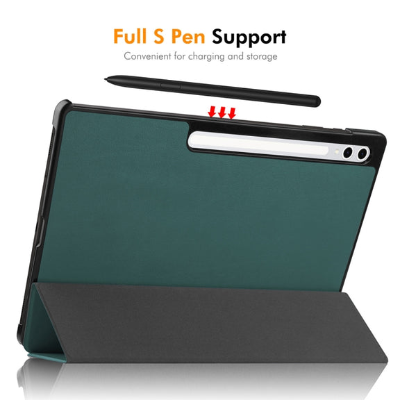 For Samsung Galaxy Tab S10+ / S9+ / S9 FE+ ENKAY Tri-fold Custer Texture Plastic Leather Smart Tablet Case with Pen Slot(Grey)