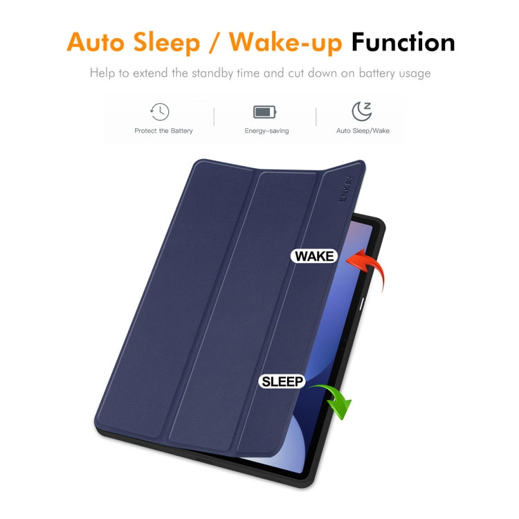 For Samsung Galaxy Tab S10+ / S9+ / S9 FE+ ENKAY Tri-fold Custer Texture TPU Leather Smart Tablet Case with Pen Slot(Grey)