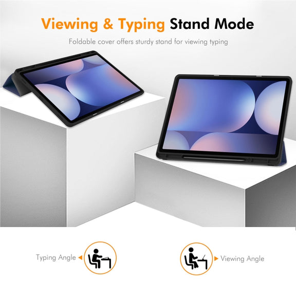 For Samsung Galaxy Tab S10+ / S9+ / S9 FE+ ENKAY Tri-fold Custer Texture TPU Leather Smart Tablet Case with Pen Slot(Grey)