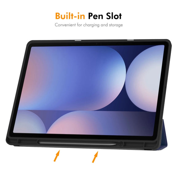 For Samsung Galaxy Tab S10+ / S9+ / S9 FE+ ENKAY Tri-fold Custer Texture TPU Leather Smart Tablet Case with Pen Slot(Light Blue)