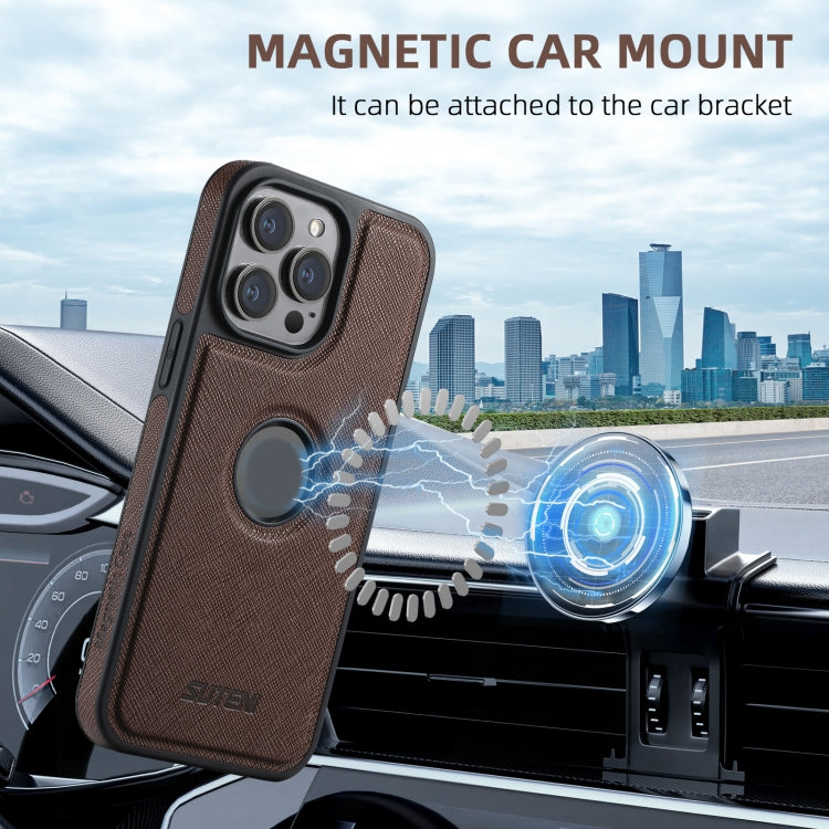 For iPhone 16 Pro Max Suteni G1 Cross Texture MagSafe Phone Case(Brown)