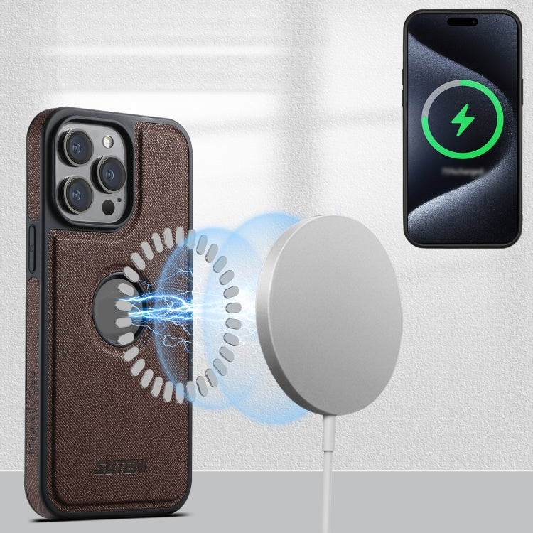 For iPhone 16 Pro Max Suteni G1 Cross Texture MagSafe Phone Case(Brown)