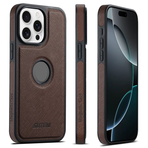 For iPhone 16 Pro Max Suteni G1 Cross Texture MagSafe Phone Case(Brown)