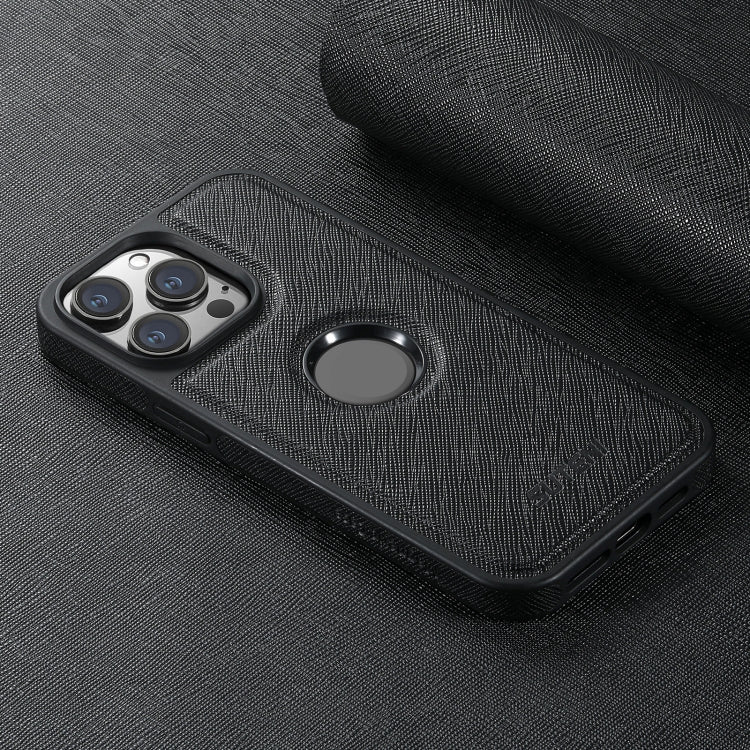 For iPhone 16 Plus Suteni G1 Cross Texture MagSafe Phone Case(Black)