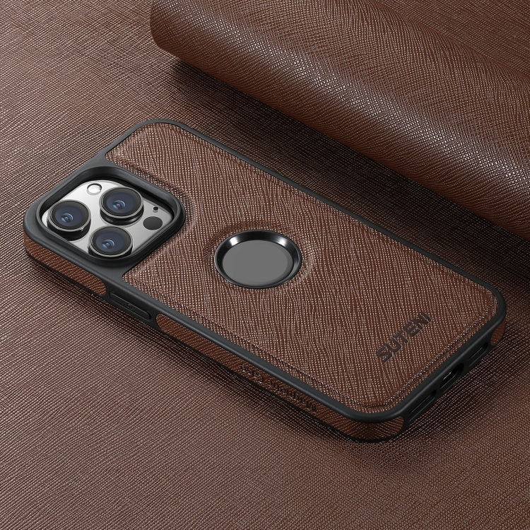 For iPhone 16 Plus Suteni G1 Cross Texture MagSafe Phone Case(Brown)