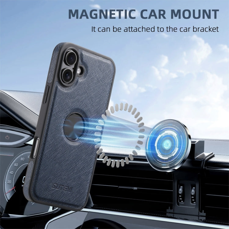For iPhone 16 Plus Suteni G1 Cross Texture MagSafe Phone Case(Blue)