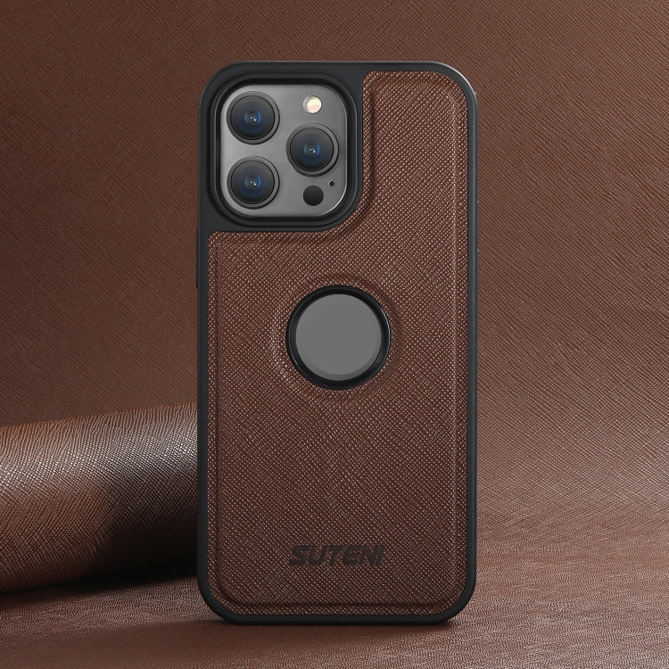 For iPhone 16 Pro Suteni G1 Cross Texture MagSafe Phone Case(Brown)