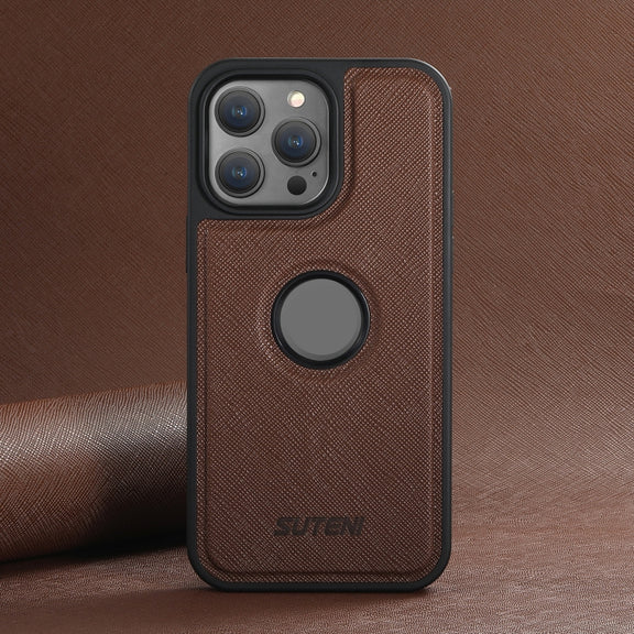 For iPhone 16 Pro Suteni G1 Cross Texture MagSafe Phone Case(Brown)
