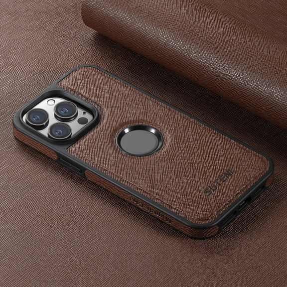 For iPhone 16 Pro Suteni G1 Cross Texture MagSafe Phone Case(Brown)