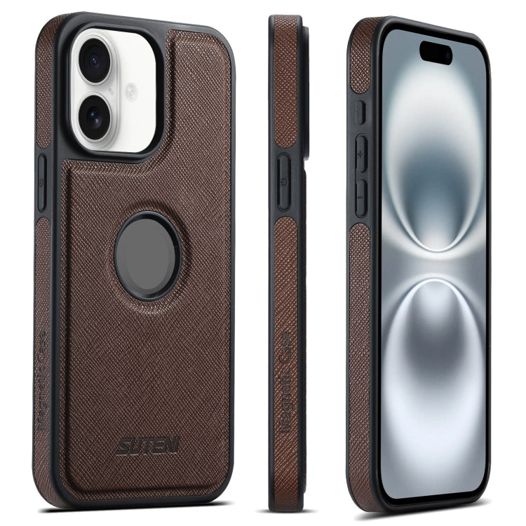 For iPhone 16 Suteni G1 Cross Texture MagSafe Phone Case(Brown)