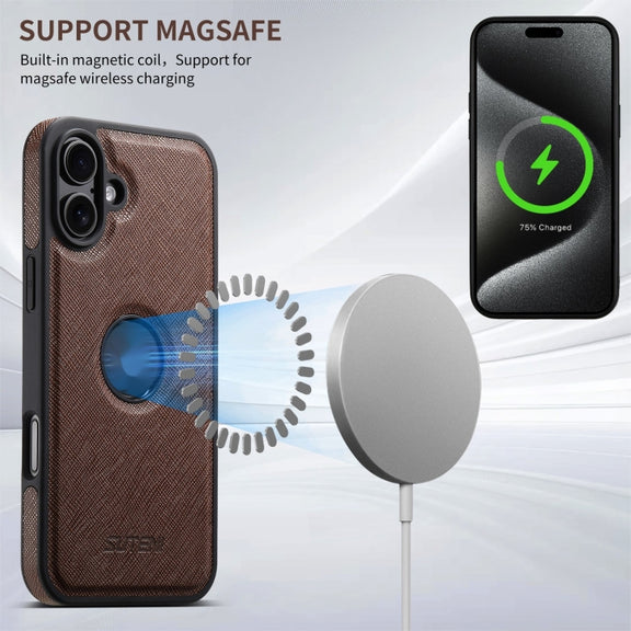 For iPhone 16 Suteni G1 Cross Texture MagSafe Phone Case(Brown)