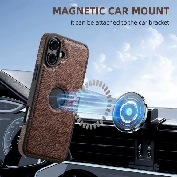 For iPhone 16 Suteni G1 Cross Texture MagSafe Phone Case(Brown)