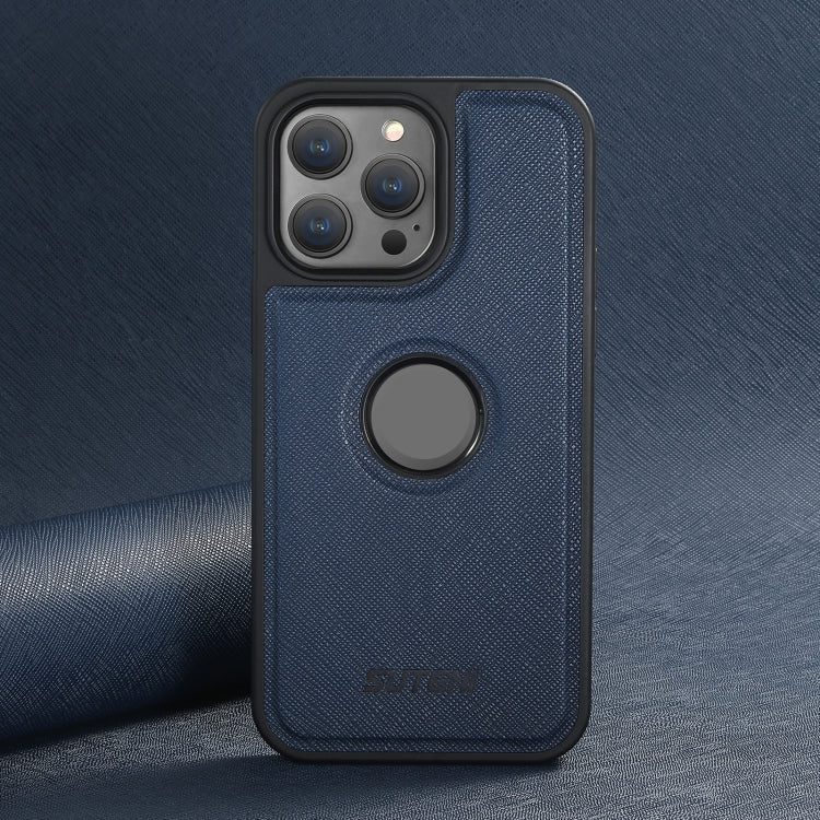 For iPhone 16 Suteni G1 Cross Texture MagSafe Phone Case(Blue)