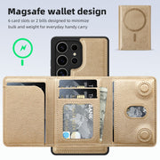 For Samsung Galaxy S25 5G Shield Multi-functional MagSafe Card Bag Phone Case(Desert Gold)