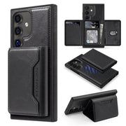 For Samsung Galaxy S25 5G Shield Multi-functional MagSafe Card Bag Phone Case(Black)