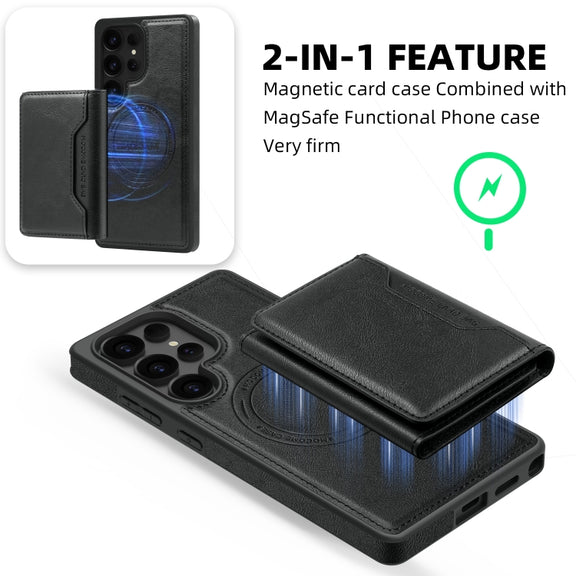For Samsung Galaxy S25 5G Shield Multi-functional MagSafe Card Bag Phone Case(Black)