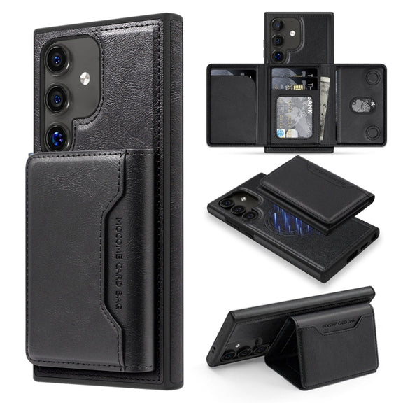 For Samsung Galaxy S25 5G Shield Multi-functional MagSafe Card Bag Phone Case(Black)