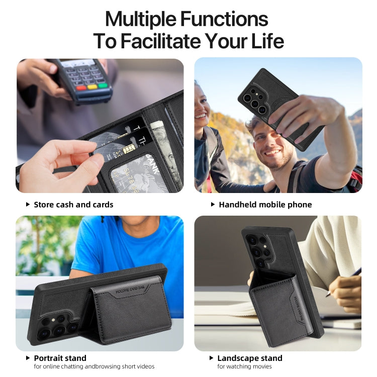For Samsung Galaxy S25 5G Shield Multi-functional MagSafe Card Bag Phone Case(Black)