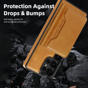 For Samsung Galaxy S25 5G Shield Multi-functional MagSafe Card Bag Phone Case(Brown)