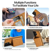 For Samsung Galaxy S25 5G Shield Multi-functional MagSafe Card Bag Phone Case(Brown)