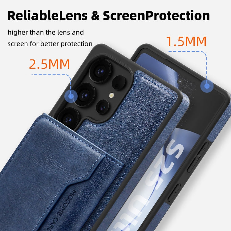 For Samsung Galaxy S25 5G Shield Multi-functional MagSafe Card Bag Phone Case(Blue)