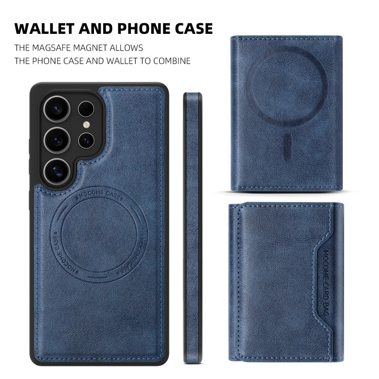 For Samsung Galaxy S25 5G Shield Multi-functional MagSafe Card Bag Phone Case(Blue)