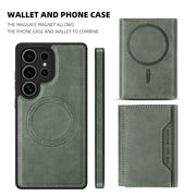 For Samsung Galaxy S25 5G Shield Multi-functional MagSafe Card Bag Phone Case(Green)