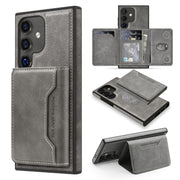For Samsung Galaxy S25 5G Shield Multi-functional MagSafe Card Bag Phone Case(Grey)