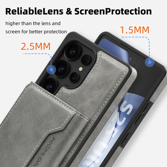 For Samsung Galaxy S25 5G Shield Multi-functional MagSafe Card Bag Phone Case(Grey)