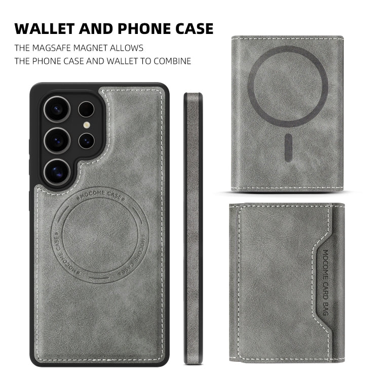 For Samsung Galaxy S25 5G Shield Multi-functional MagSafe Card Bag Phone Case(Grey)