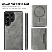 For Samsung Galaxy S25 5G Shield Multi-functional MagSafe Card Bag Phone Case(Grey)