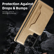 For Samsung Galaxy S25+ 5G Shield Multi-functional MagSafe Card Bag Phone Case(Desert Gold)
