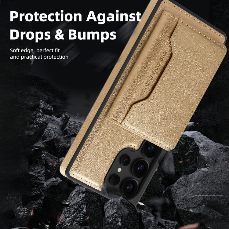 For Samsung Galaxy S25+ 5G Shield Multi-functional MagSafe Card Bag Phone Case(Desert Gold)