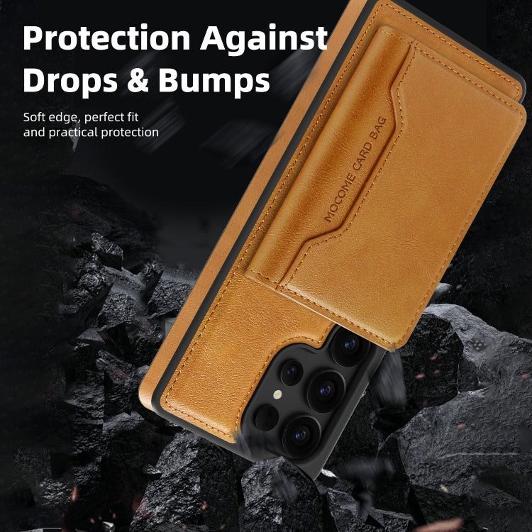 For Samsung Galaxy S25+ 5G Shield Multi-functional MagSafe Card Bag Phone Case(Brown)