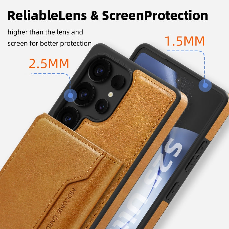 For Samsung Galaxy S25+ 5G Shield Multi-functional MagSafe Card Bag Phone Case(Brown)