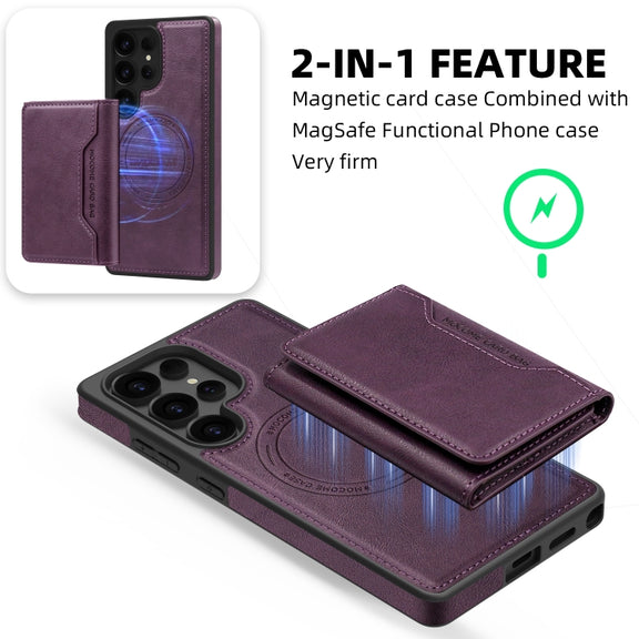 For Samsung Galaxy S25+ 5G Shield Multi-functional MagSafe Card Bag Phone Case(Purple)