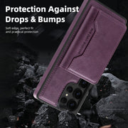 For Samsung Galaxy S25+ 5G Shield Multi-functional MagSafe Card Bag Phone Case(Purple)