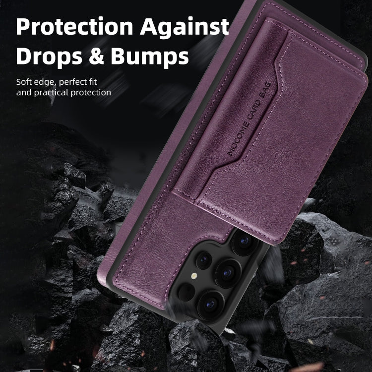 For Samsung Galaxy S25+ 5G Shield Multi-functional MagSafe Card Bag Phone Case(Purple)