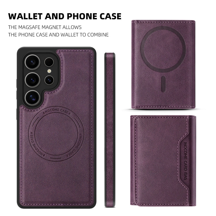 For Samsung Galaxy S25+ 5G Shield Multi-functional MagSafe Card Bag Phone Case(Purple)