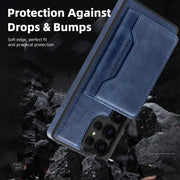 For Samsung Galaxy S25+ 5G Shield Multi-functional MagSafe Card Bag Phone Case(Blue)