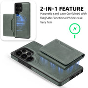 For Samsung Galaxy S25+ 5G Shield Multi-functional MagSafe Card Bag Phone Case(Green)