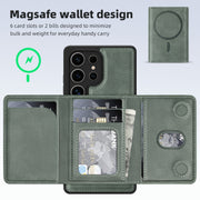 For Samsung Galaxy S25+ 5G Shield Multi-functional MagSafe Card Bag Phone Case(Green)