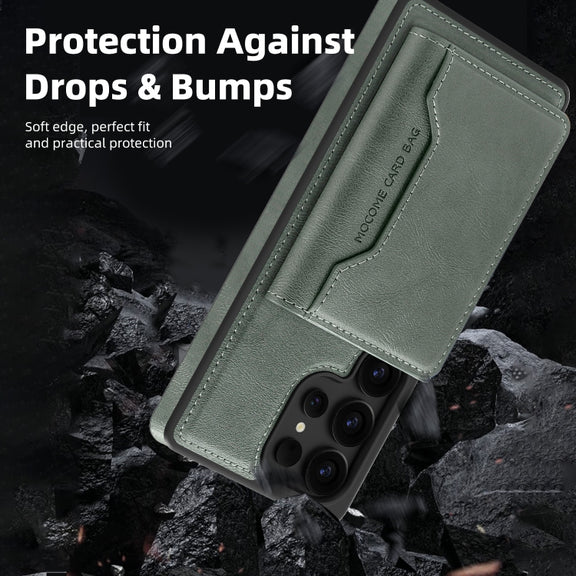 For Samsung Galaxy S25+ 5G Shield Multi-functional MagSafe Card Bag Phone Case(Green)