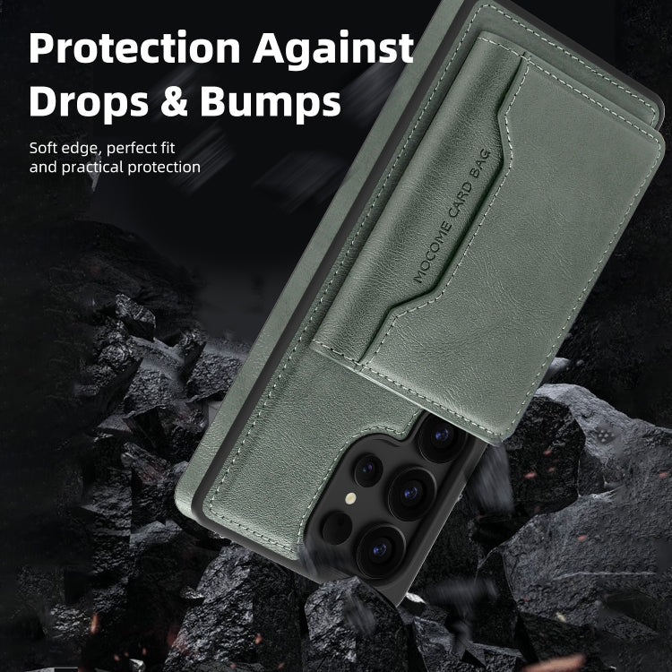 For Samsung Galaxy S25+ 5G Shield Multi-functional MagSafe Card Bag Phone Case(Green)