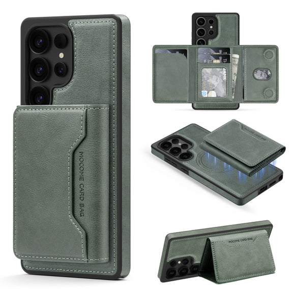 For Samsung Galaxy S25+ 5G Shield Multi-functional MagSafe Card Bag Phone Case(Green)