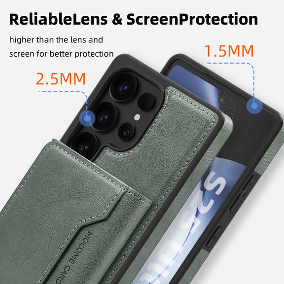For Samsung Galaxy S25+ 5G Shield Multi-functional MagSafe Card Bag Phone Case(Green)