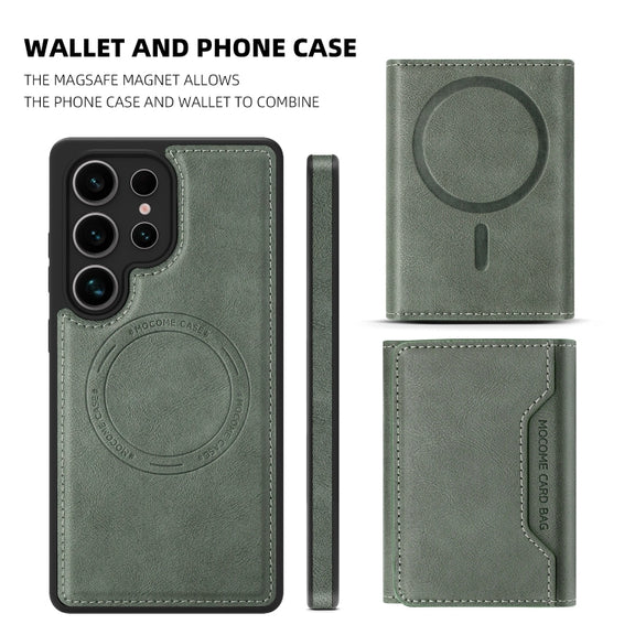 For Samsung Galaxy S25+ 5G Shield Multi-functional MagSafe Card Bag Phone Case(Green)