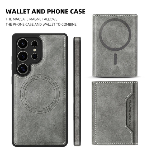 For Samsung Galaxy S25+ 5G Shield Multi-functional MagSafe Card Bag Phone Case(Grey)