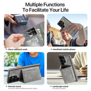 For Samsung Galaxy S25+ 5G Shield Multi-functional MagSafe Card Bag Phone Case(Grey)