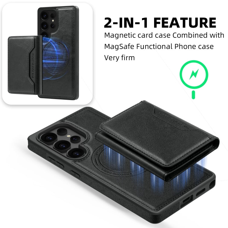 For Samsung Galaxy S25 Ultra 5G Shield Multi-functional MagSafe Card Bag Phone Case(Black)